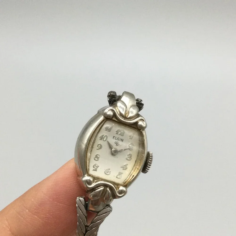 Vintage Elgin Womens Watch 14mm 10K RGP Bezel Silver Tone Manual Wind 6.5
